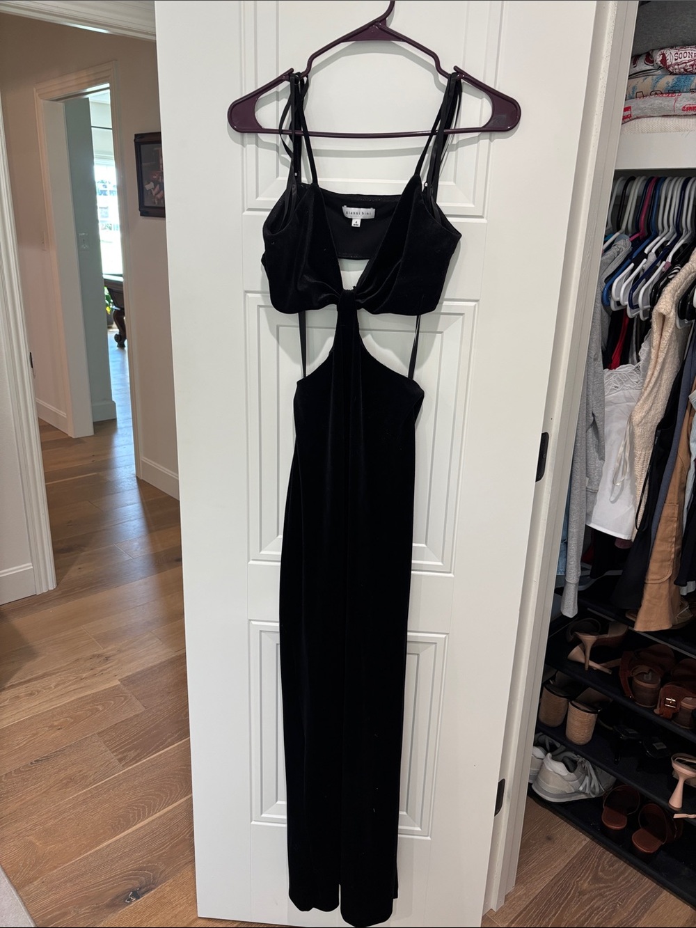 Giani Bini Black Velvet Cutout Maxi Dress with Twist Front